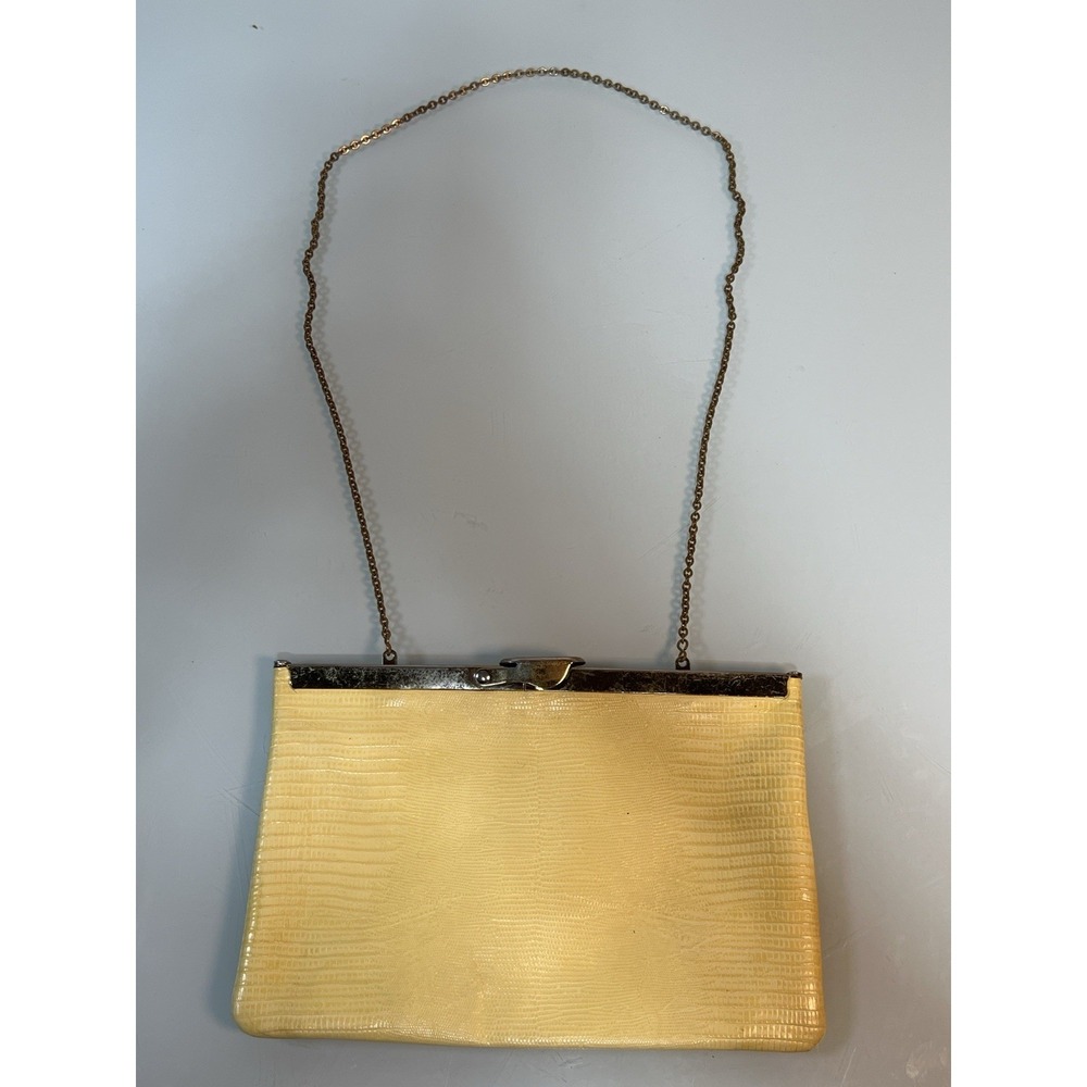 Vintage‎ 60s Etna Lizard Embossed Leather Clutch Kiss Lock Bag